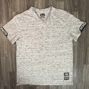 ECKO UNLTD Heather Gray Short Sleeve V-Neck Graphic Tee Streetwear Rhino Logo